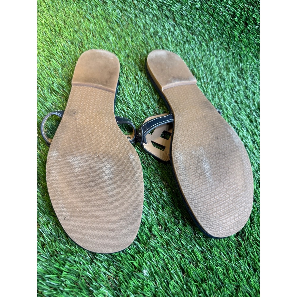 J.McLaughlin‎ Navy Blue Patent Leather Medallion Thong Sandals Preppy Flat  8.5 - Picture 4 of 5